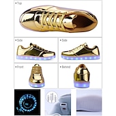 abordables Zapatillas de hombre-Zapatillas altas con luces LED doradas para hombre: zapatos brillantes con suelas brillantes recargables para fiestas y ropa informal
