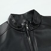 cheap Men&#039;s Jackets &amp; Coats-Male Faux Leather Jacket Transition Jacket Casual Daily Zipper All Seasons Pure Color Outdoor Standing Collar Faux Leather Black Jacket
