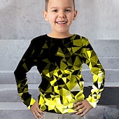 billiga Pojkens 3D Vision &amp; Geometri-Pojkar 3D Grafisk Geometrisk Färgblock T-shirt Långärmad 3D-tryck Sommar Vår Höst Sport Mode Streetwear Barn 3-12 år Utomhus Ledigt Dagligen Normal