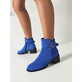 cheap Ankle Boots-Women&#039;s Boots Plus Size Heel Boots Work Daily Booties Ankle Boots Winter Buckle Chunky Heel Casual Minimalism Faux Leather Black Blue