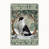 cheap Metal Tin Sign-1pc Retro Metal Tin Sign Cute Cat Tin Sign Vintage Kitchen Signs Wall Decor, Painting Wall Hanging for Home Decor Wall Art Metal Tin Sign 20x30cm/8&#039;&#039;x12&#039;&#039;