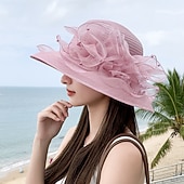 voordelige Feesthoeden-hoed Organza Kentucky Derby Kerk (83 Eenvoudig Boho Met Kant Bloem Helm Hoofddeksels