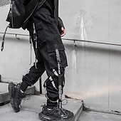 baratos Calças Cargo-Homens Calças Cargo Techwear Com Cordão Bolsos Tecido Conforto Macio Ao ar livre Diário Para Noite Moda Casual Preto Micro-Elástica