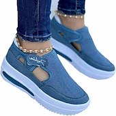 cheap Women's Sneakers-Women's Blue and Pink Breathable Mesh Slip-On Wedge Sneakers with Air Cushion Sole - Perfect for Casual Walks and Everyday Wear