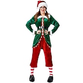 billiga Vuxna juldräkter-jultomten Alf Mrs.Claus Kläder Julhatt Fin julklänning Dam Jul Karnival julafton Jul Vuxna Fest Jul Kappa Byxor Skärp Benvärmare Strumpor