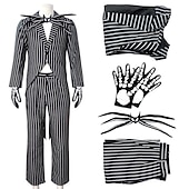 billige Kostymer for menn-Jack Skellington Cosplay kostyme Drakter Dresser &amp; Blazere Marerittet før jul Cosplay Voksne Herre Halloween Karneval Maskerade Ytelse Enkle Halloween-kostymer Kle deg opp