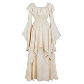 economico Vestito-Elegante Medievale Rinascimento Abito da cocktail Abito ispirato alla Reggenza Fiera del Ren Manica a Palloncino Vichingo Elfico Senza spalline Tinta unica Per donna Celtico Costumi da pirata Fantasia