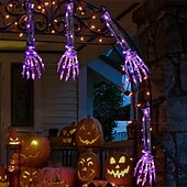 billige Halloween rekvisittbelysning-3-pakning realistisk utseende skjelettstaker kirkegård hage plen staker halloween skjelett lys opp halloween dekorasjoner skjelett hender hode gårdsstake med lysstrenger for hage varm hvit / lilla