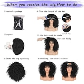 economico Parrucche di altissima qualità-Parrucche ricci da 16 pollici per donne nere parrucca riccia afro bomba nera con frangia capelli ricci crespi lunghi senza colla in fibra sintetica