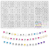 economico kit per la creazione di perline-1400pcs perline di argilla kit di perline lettera, 4x7 mm perline alfabeto acrilico bianco perline lettera per gioielli che fanno perline numero perline cuore perline braccialetto di amicizia creazione di perline