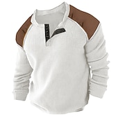 preiswerte Lässiges Henley-T-Shirt-Herren Waffel-Henley-Hemd T-Shirt Farbblock Henley Strasse Urlaub Langarm Bekleidung Modisch Designer Basic