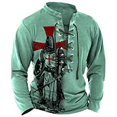 economico Magliette di fede-Per uomo Cavalieri Templari Stampe Grafiche Maglietta grafica Camicia vintage Manica Lunga maglietta Camicia Moda Designer Casual All&#039;aperto Vacanza Abbigliamento quotidiano Blu Marrone Verde