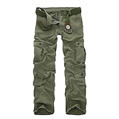 preiswerte Cargohosen-Herren Cargohose Cargohosen Arbeitshose Fallschirmhose Tasche Multi Pocket Höhenanstieg Einfarbig tragbar Draussen In voller Länge Outdoor Casual Strassenmode Klassisch Lockere Passform Gelbe Tarnung
