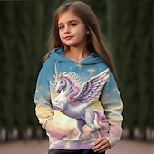 tanie 3D kreskówka dziewczyny-Dla dziewczynek 3D Kreskówki Jednorożec Bluza z Kapturem Pullover Długi rękaw Druk 3D Jesień Zima Aktywny Moda Śłodkie Dzieci 3-12 lat Na zewnątrz Codzienny Regularny