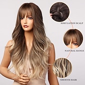 economico Parrucche trendy sintetiche-parrucche bionde ombre marroni 24 parrucche sintetiche lunghe con parrucche per capelli permanenti termiche naturali ad alta densità per le donne
