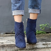 baratos Botas de tornozelo-Mulheres Botas Tamanhos Grandes Botins Botins Botas de salto Diário Côr Sólida Botas Botas Tornozelo Inverno Salto Robusto Dedo Apontado Elegante Moda Cetim zíper Preto Azul Marron