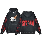 economico Grafica di Halloween-Halloween Grido Faccia da fantasma Teschio dello scheletro Felpa con cappuccio T-shirt oversize lavata con acido Stampa Tasca frontale Grafica Per Da coppia Per uomo Per donna Per adulto Mascherata