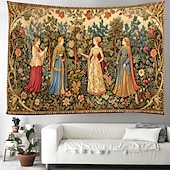 baratos Tapeçaria Medieval-Tapeçaria Medieval Tapeçaria da Idade Média Jardim Mulheres Nobres Grande Tapeçaria Pintura de Parede Decoração Foto Cortina de Cama Decoração para Casa Quarto Sala de Estar