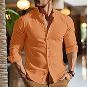 voordelige Vakantie-Voor heren Overhemd linnen overhemd Chinees kraag overhemd Mandarijn kraag overhemd Zomer overhemd Strand hemd Effen Vakantie Casual Zwart Wit Blozend Roze blauw Lange mouw opa kraag Lente zomer