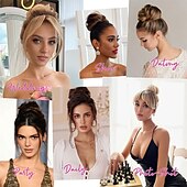abordables Queue-de-cheval-chignon en désordre haut noeud clip en chignon faux chignon queue de cheval extension 12 pouces synthétique chignon chignon postiche pour les femmes noir