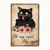 cheap Metal Tin Sign-1pc Retro Metal Tin Sign Cute Cat Tin Sign Vintage Kitchen Signs Wall Decor, Painting Wall Hanging for Home Decor Wall Art Metal Tin Sign 20x30cm/8&#039;&#039;x12&#039;&#039;