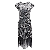 levne Party šaty-Dámské Flitry Třásně Flitrové šaty Midi šaty Elegantní Geometrický Výstřih ke krku Krátký rukáv Párty Dovolená Jaro Podzim Stříbrná Černá