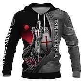 baratos moletons 3d masculinos-Homens Cavaleiros Templários Estampas Abstratas Moletom Moletons Moletom com capuz Manga Longa Moletom com capuz Com Capuz Roupa de rua Impressão 3D Diário Esportes Preto Cinzento Escuro Imprimir