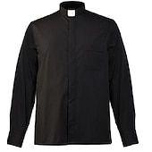 cheap Tops-Men&#039;s Priest Shirt Tab Collar Clergy Shirt Black White Short Sleeves Long Sleeves for Halloween Carnival