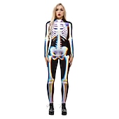 billige Damekostymer-Cosplay kostyme Huddrag Kroppsdrakt Skjelett Kranium Ett Stykke Barne Voksne Dame Karneval Maskerade Mardi Gras Fest Ytelse Enkle Halloween-kostymer Kle deg opp