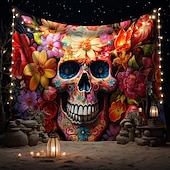 tanie halloweenowe gobeliny ścienne-Halloween Szkielet Dnia Zmarłych Wiszący Gobelin Sztuka Ścienna Duży Gobelin Mural Dekoracja Fotograficzna Tło Koc Zasłona Dekoracje do Sypialni i Salonu