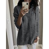 abordables Couleurs unies-Femme Pull mode Décontractées Flexible Couleur unie Grosse maille Col Roulé énorme manche longue Hauts réguliers Tricoter du quotidien Sortie Fin de semaine Noir Blanche Automne Hiver
