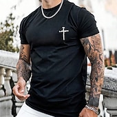 Men's Black Short Sleeve T-Shirt with Nail Cross Graphic - Christian Faith Crew Neck Tee4
