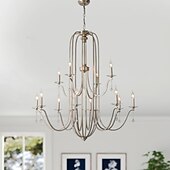 economico Lampadari-lampadario per sala da pranzo stile candela 6/9/12 teste moderna illuminazione a sospensione in fattoria, lampada a sospensione a soffitto a candela spazzolata a 9 luci per soggiorno camera da letto