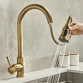 economico Doccetta estraibile-rubinetto da cucina tradizionale estraibile miscelatore lavello rubinetti in ottone, rubinetti vintage monocomando a 360 gradi con tubo freddo e caldo