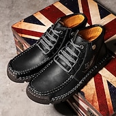 abordables Baskets-bottines en cuir vintage pour hommes – chaussures d&#039;extérieur décontractées à lacets avec semelle antidérapante durable