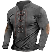 billiga grundläggande t-shirts-Herr Henleytröja T-tröja Långärmad tröja Långärmad Henley Sommar Färgblock Mode Designer Grundläggande Spetsknuten Semester Gata Utekväll Mörkgrå Svart Blå Topp t-shirt för män