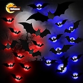 levne Halloweenská světla-halloween 12/24ks led světelná nástěnná výzdoba netopýrů, 3D netopýří halloweenská dekorace vnitřní nálepky netopýrů, voděodolné černé strašidelné kutilské netopýry pro domácí dekoraci vnitřní venkovní párty dekorace