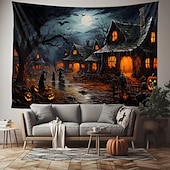 Halloween Pumpkin Hanging Tapestry Wall Art Large Tapestry Mural Decor Photograph Backdrop Blanket Curtain Home Bedroom Living Room Decoration Hunted House Bat Halloween Decorations 11