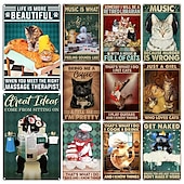 cheap Metal Tin Sign-1pc Retro Metal Tin Sign Cute Cat Tin Sign Vintage Kitchen Signs Wall Decor, Painting Wall Hanging for Home Decor Wall Art Metal Tin Sign 20x30cm/8&#039;&#039;x12&#039;&#039;