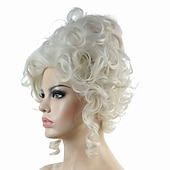 preiswerte Historische Perücken-klassische 18. Jahrhundert Barock Marie Antoinette Perücke Damen Erwachsene Karneval Cosplay Zubehör Silber