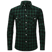 preiswerte Hemdjacke für Herren-Herren Hemd Flanellhemd Kariertes Hemd Knopfhemd Overshirt Karo Outdoor Alltagskleidung Weiß Wein Rote Marineblau Langarm Revers Frühling &amp; Herbst Bekleidung Fronttasche