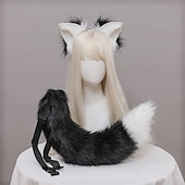 economico Accessori per acconciature-peluche orecchie di volpe e coda accessori cosplay simulazione fatta a mano orecchie di bestia cerchi per capelli e set di gioielli di coda