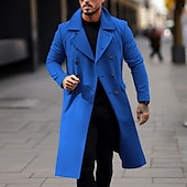 billiga Trenchcoat för män-Herr Vinterkappa Peacoat Trenchcoat Utomhus Dagliga kläder Höst vinter Polyester Vindtät jacka Ytterkläder Kläder Mode Streetwear Slät Nedvikt Öppen front
