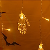 cheap Halloween Outdoor-Halloween Decorations 3.5M 96Led LED Icicle Curtain String Lights, 3D Pumpkin Ghost Lantern for Home Party Holiday Lights EU US AU UK Plug