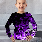 billiga Pojkens 3D Vision &amp; Geometri-Pojkar 3D Grafisk Geometrisk Färgblock T-shirt Långärmad 3D-tryck Sommar Vår Höst Sport Mode Streetwear Barn 3-12 år Utomhus Ledigt Dagligen Normal