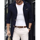 billige Trenchcoat for menn-Herre Overgangsjakke Trenchcoat Ut på byen Vår &amp; Vinter Polyester Vindtett jakke Yttertøy Klær Gatemote عادي Aftæpning Enkeltkneppet