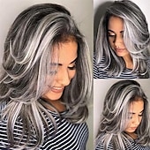 abordables Perruques Synthétiques Sans Bonnet-perruques grises longues couches pour femmes perruque ondulée argentée perruques de remplacement de cheveux d&#039;aspect naturel perruque de cheveux synthétiques résistant à la chaleur pour une