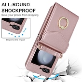 お買い得  サムスン用ケース-電話 ケース 用途 サムスンのギャラクシー Zフリップ6 Z Flip 5 Z Flip 4 Z Flip 3 ウォレットカードケース バンカーリング ストラップ付き 紛失・盗難防止 レトロ風 PC PUレザー