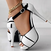 Недорогие Туфли на каблуках-женские белые и черные босоножки на шпильке с открытым носком и ремешком на щиколотке - стильные туфли на высоком каблуке для вечеринок и особых случаев