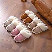 abordables Claquettes et tongs femme-pantoufles confortables doublées de polaire pour femmes avec col en fausse fourrure - chaussures d&#039;intérieur chaudes pour l&#039;hiver en rose et gris